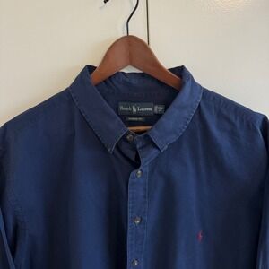 Ralph Lauren Classic Fit Navy Blue Button Down Shirt Mens 2XB Big & Tall